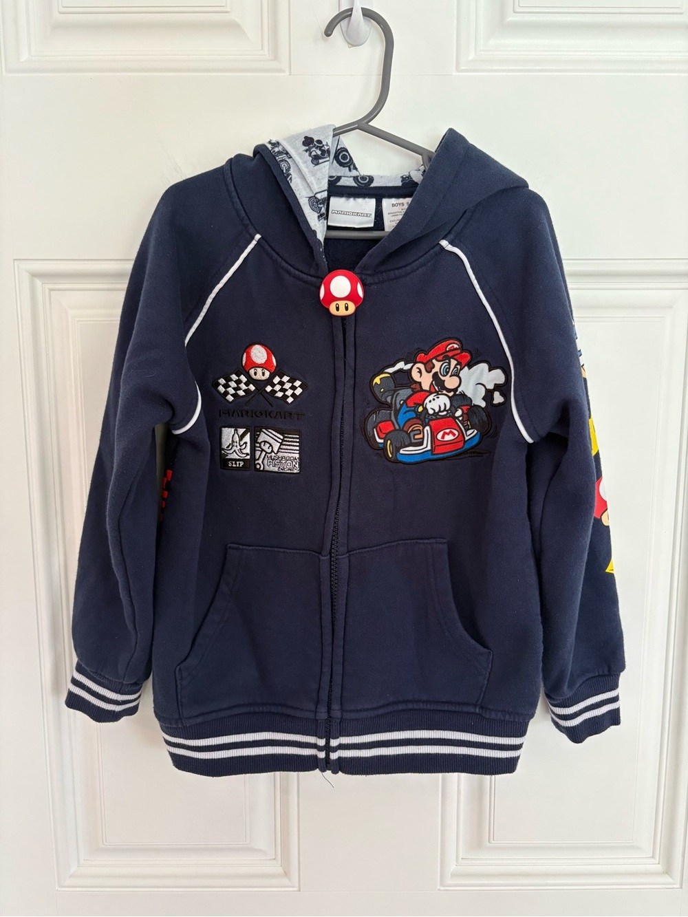 Boys Navy Super Detailed Mario Zip Hoodie with Hood 6/7